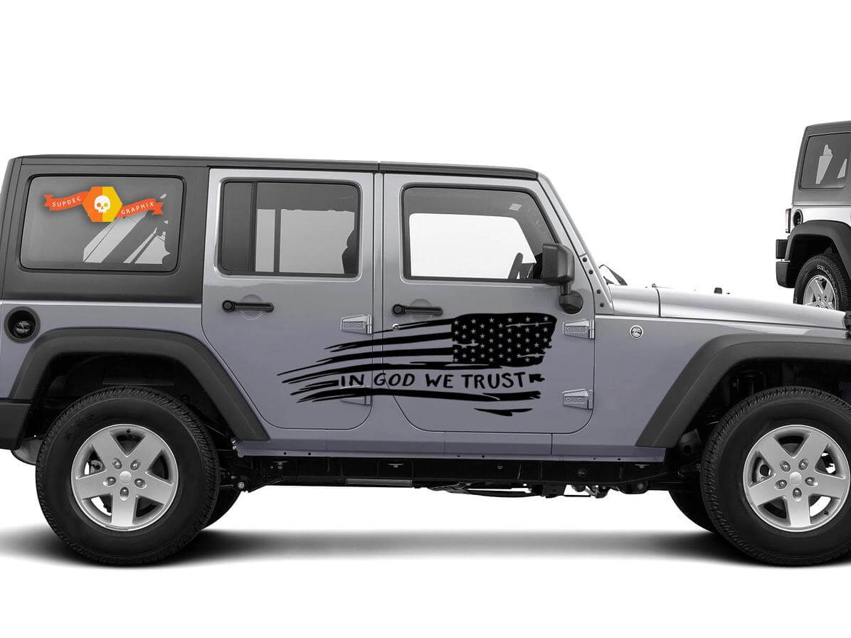 In God We Trust Kit decalcomanie da lato corpo con bandiera USA usurata per Jeep Wrangler JKU