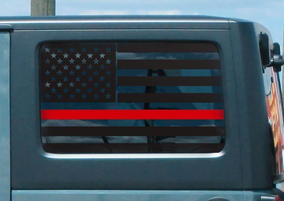 Adesivo in vinile con bandiera USA linea rossa per finestrino posteriore laterale Jeep Wrangler