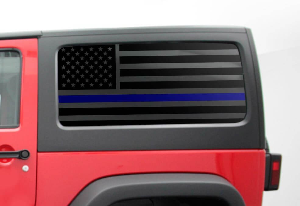 Set di Adesivi in Vinile per Finestra Laterale con Bandiera USA e Linea Blu per Jeep Wrangler JK