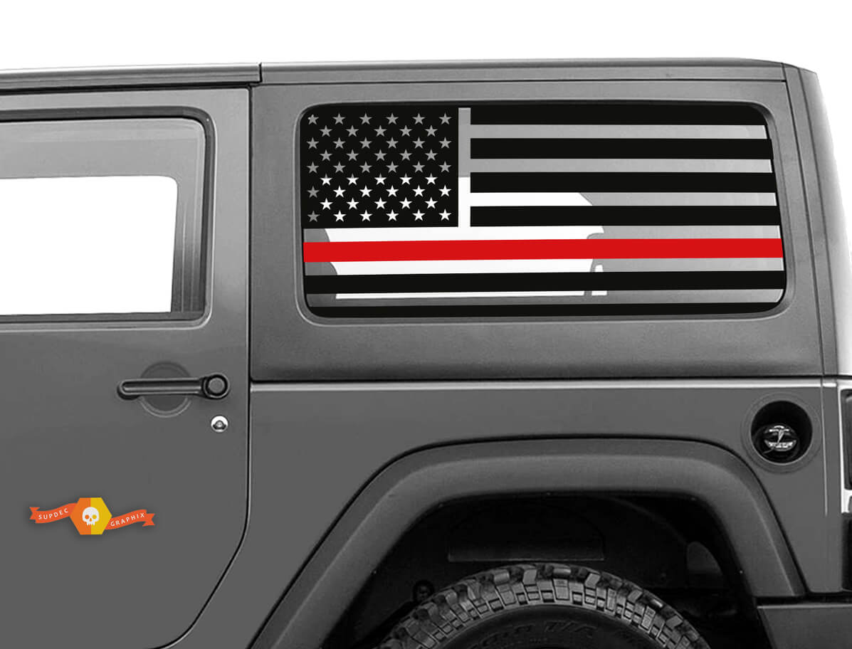 Set di adesivi in vinile con bandiera USA e linea rossa per finestra laterale Jeep Wrangler JK