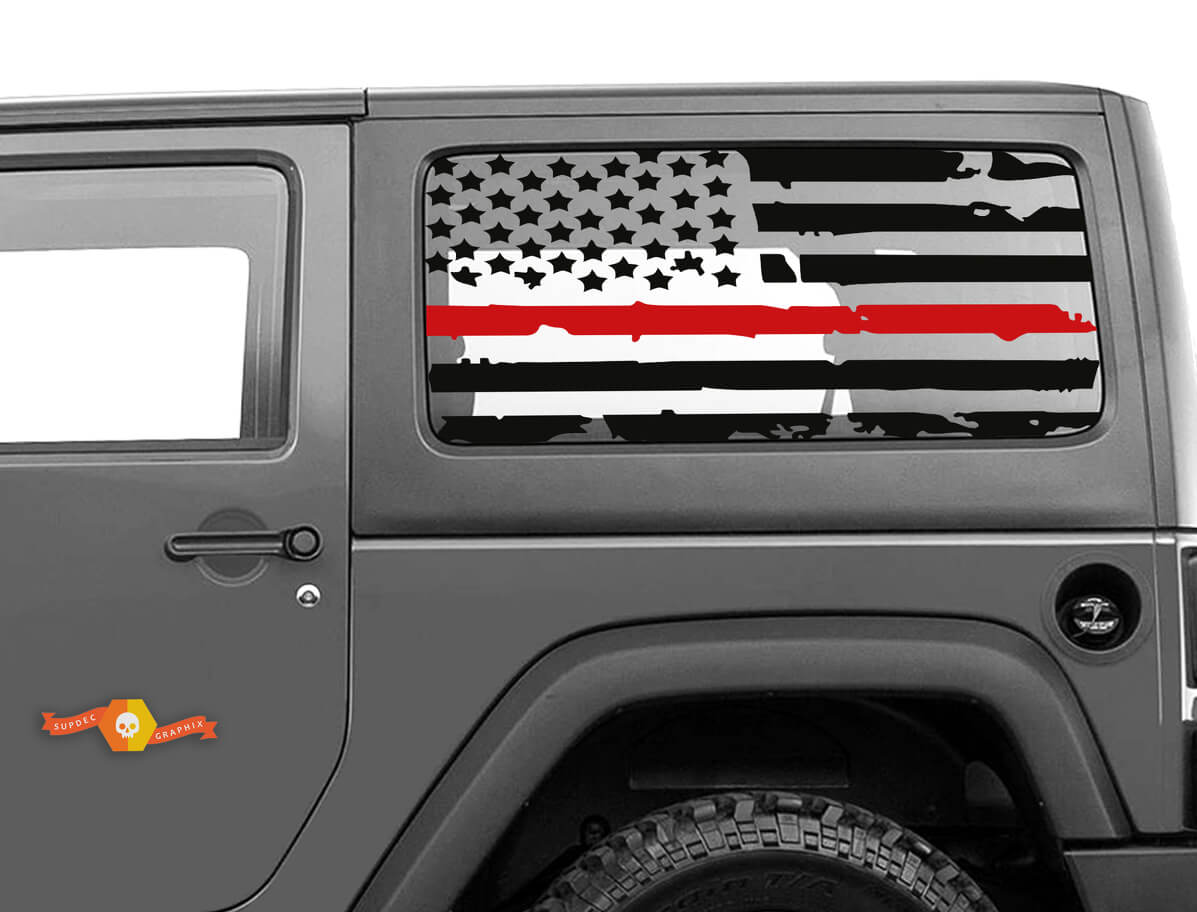 Adesivo in vinile Decalcomania con Bandiera USA Usurata con Linea Rossa per Finestra Laterale Hardtop per Jeep Wrangler