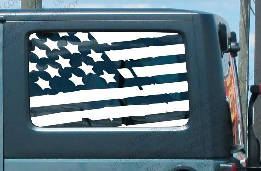 JKU Finestrino laterale Distressed USA Flag decalcomania adesiva in vinile Jeep Wrangler