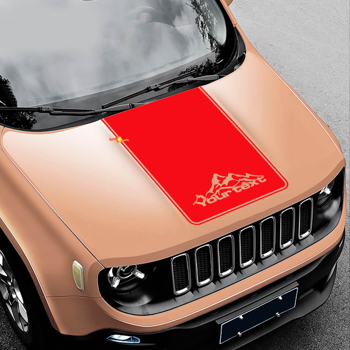 Adesivo in Vinile Nero Stile Montagna Cofano 2 per Jeep Renegade