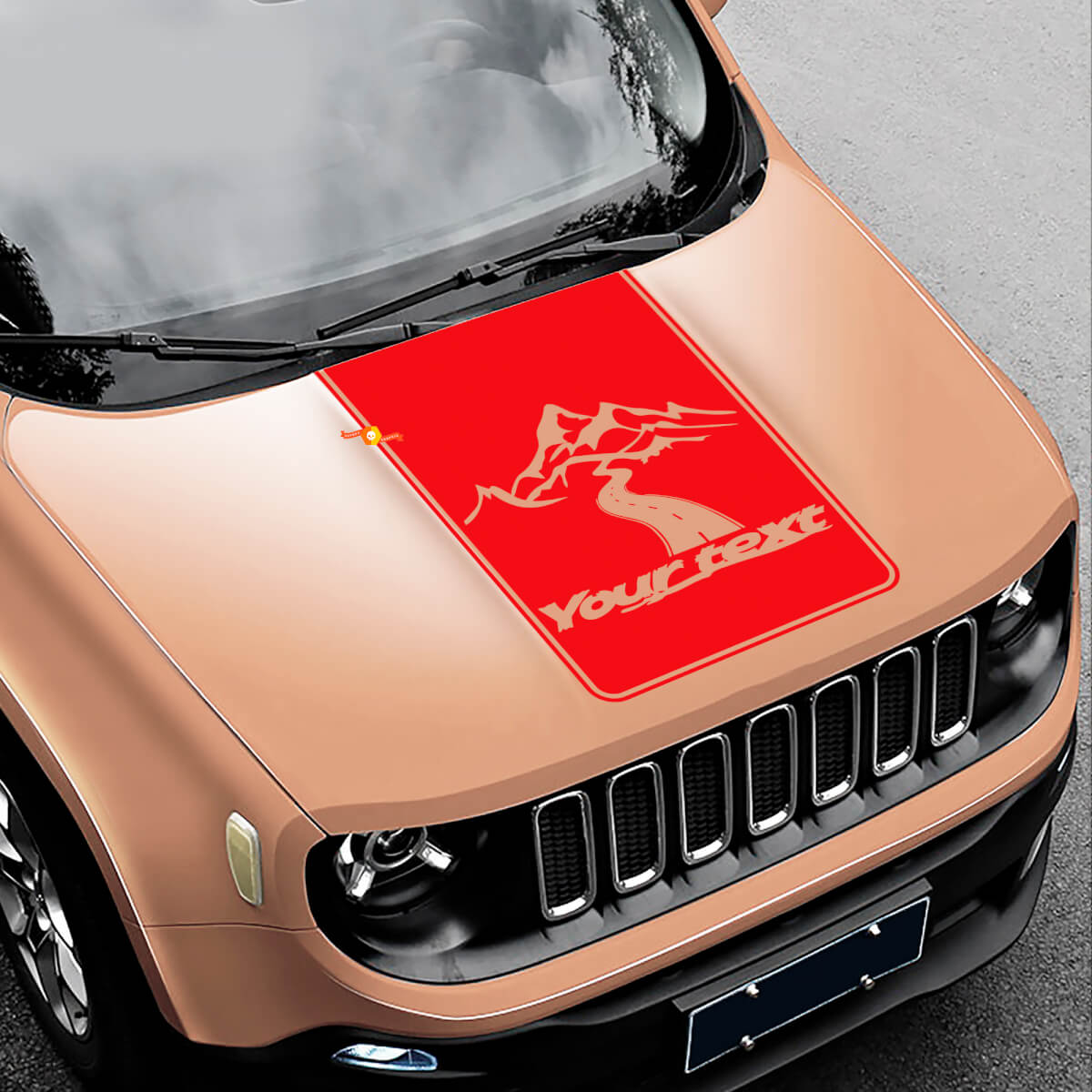 Adesivo in Vinile Nero Stile Road To Mountains per Cofano Jeep Renegade