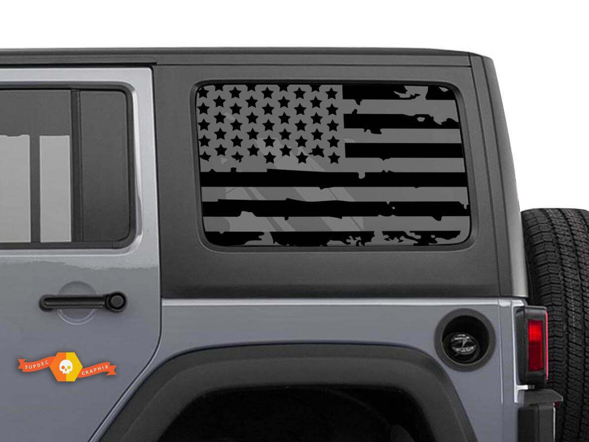 Set di Adesivi per Finestrini Hardtop con Bandiera Americana Usurata per Jeep Wrangler JKU