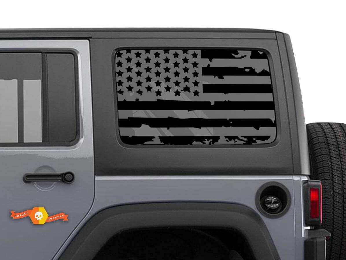 Set di Adesivi per Finestrini Hardtop con Bandiera Americana Usurata per Jeep Wrangler JKU