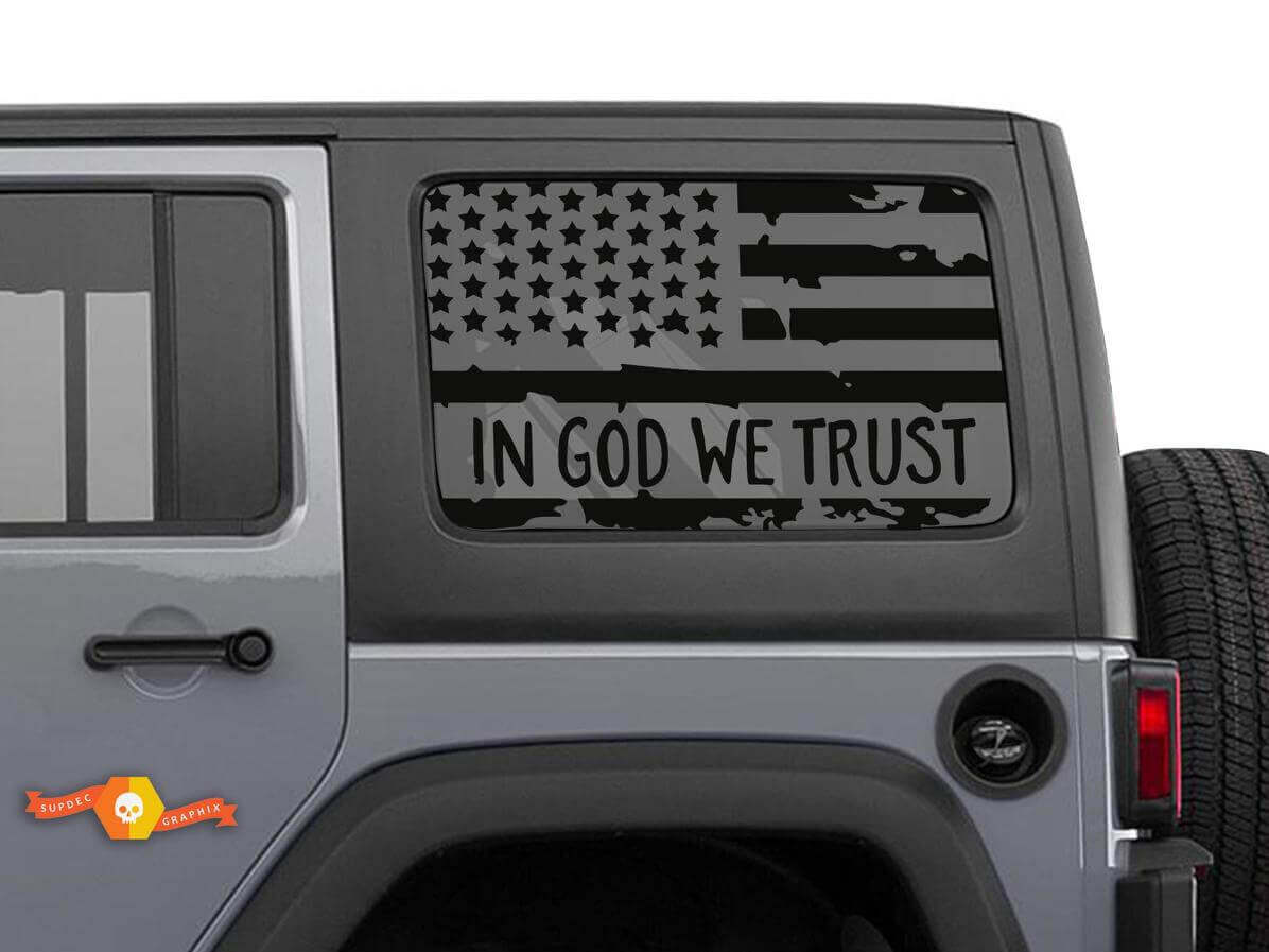In God We Trust Kit di decalcomanie in vinile per finestrino laterale con bandiera USA per Jeep Wrangler