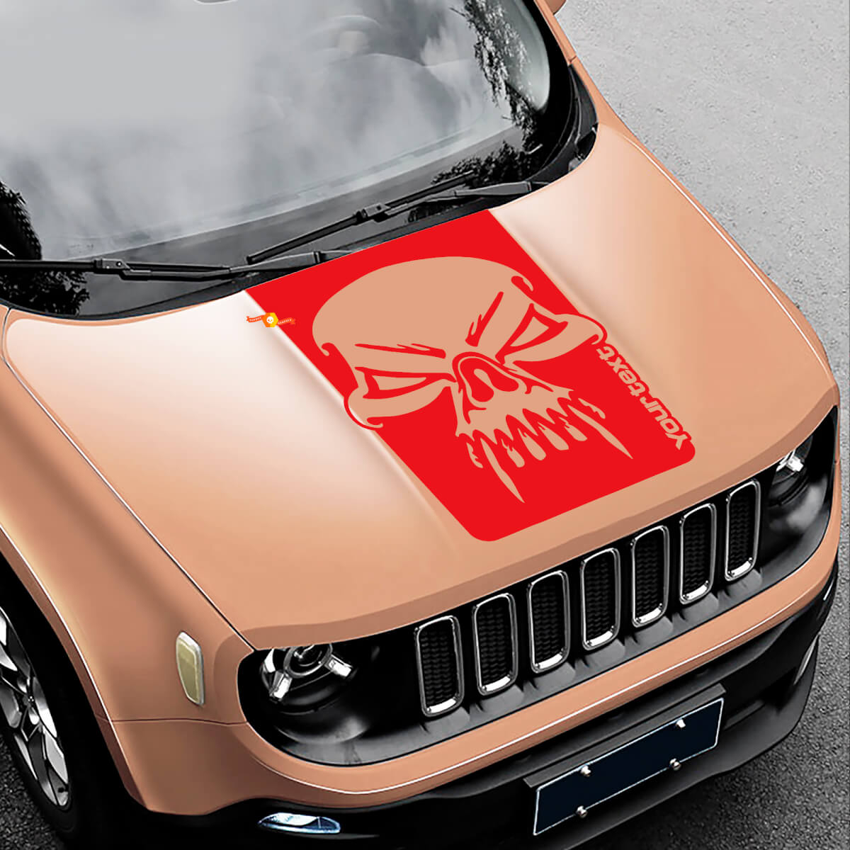 Adesivo in Vinile con Grafica Teschio Grunge Laterale per Cofano Jeep Renegade