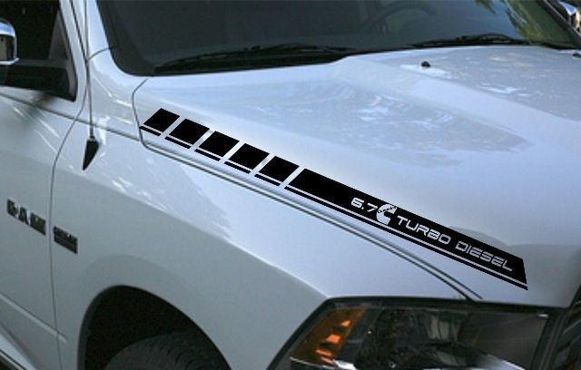 Dodge Ram 2 strisce sul cofano in vinile 6.7L turbo diesel Adesivi Decalcomanie Hemi Mopar Graphics Rt
