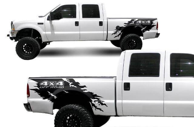 Kit di adesivi per decalcomanie in vinile personalizzato Musclecar F-250 (1999-2006) - 4x4 strappato
