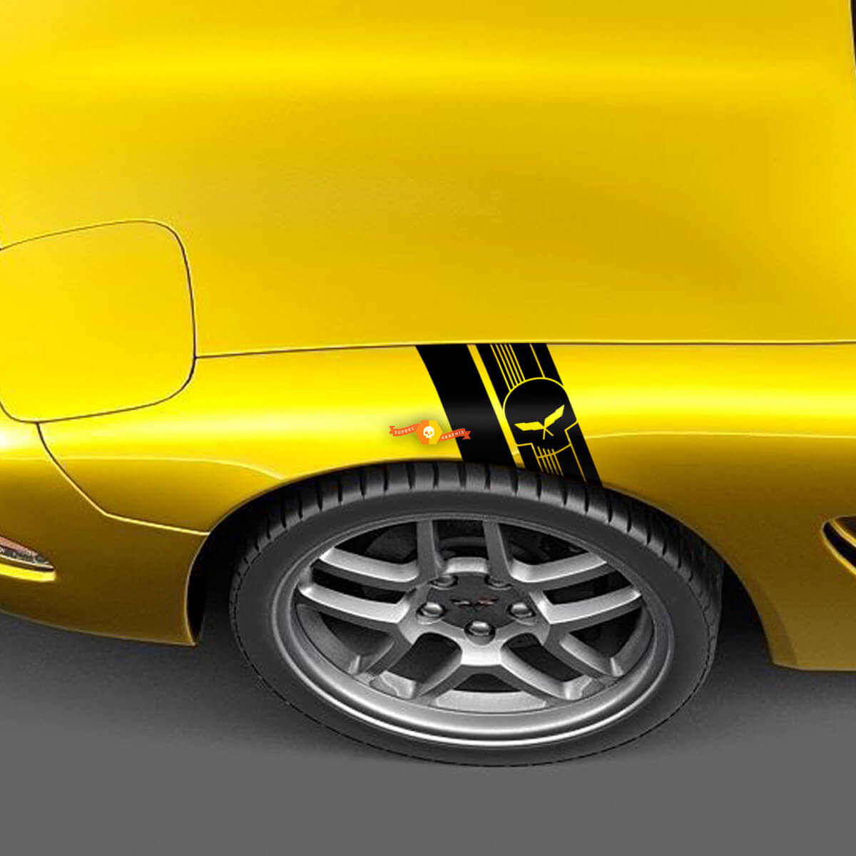 Chevrolet C5 Corvette parafango hash mark Jake punitore teschio adesivo decalcomania
