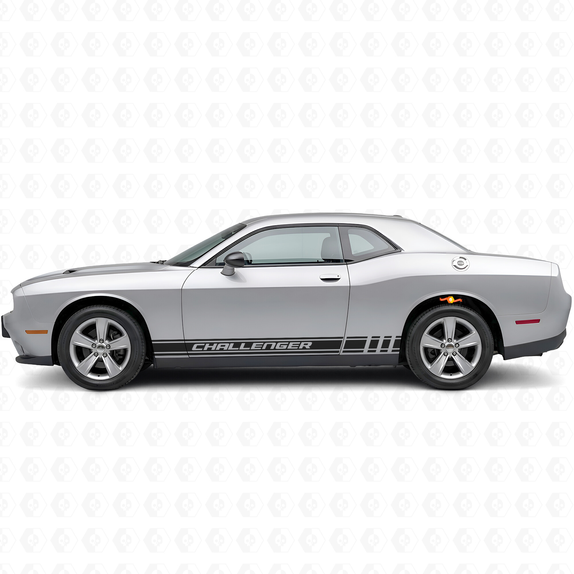 Adesivo in vinile con scritta Challenger e strisce da corsa laterali per Dodge Challenger