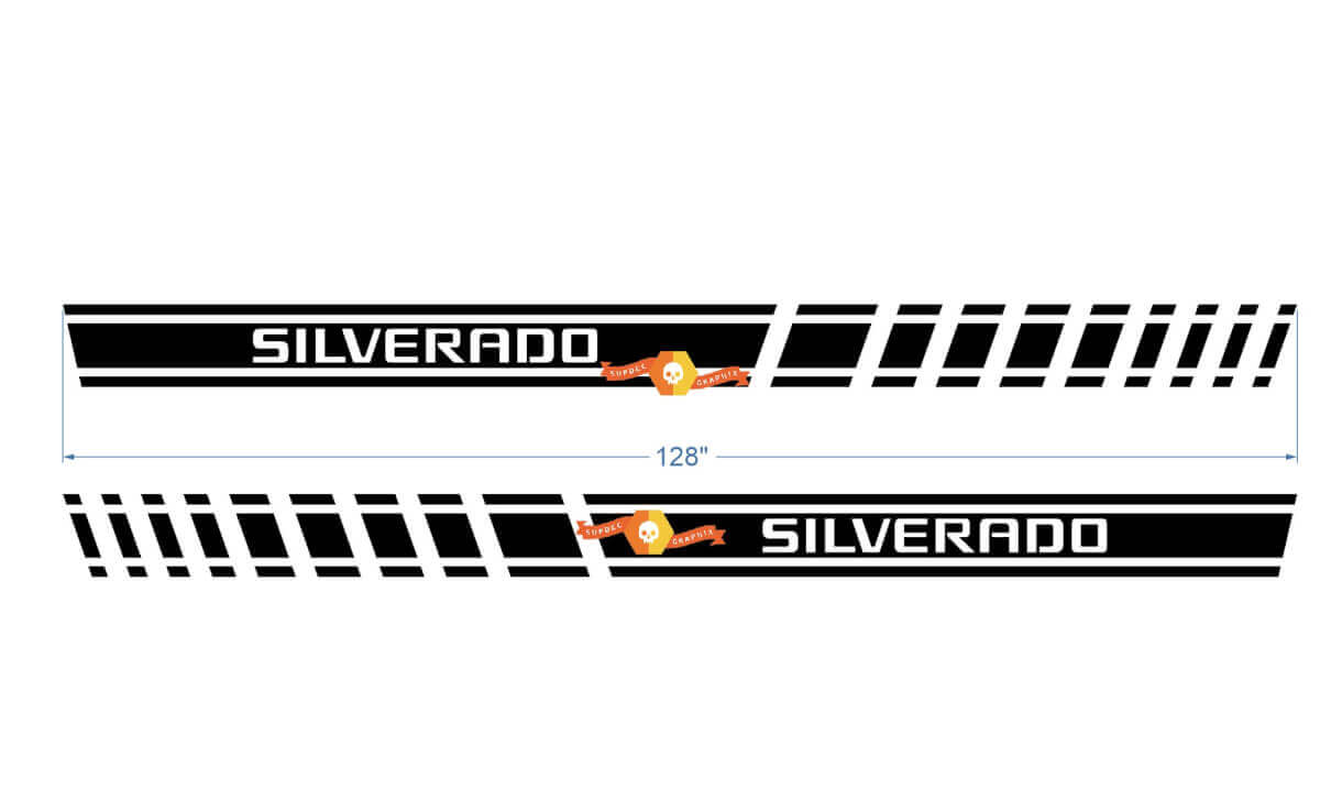 Adesivo decalcomania in vinile per auto da corsa Chevrolet Silverado con grafica a colori multipli 2X lungo 128 pollici
