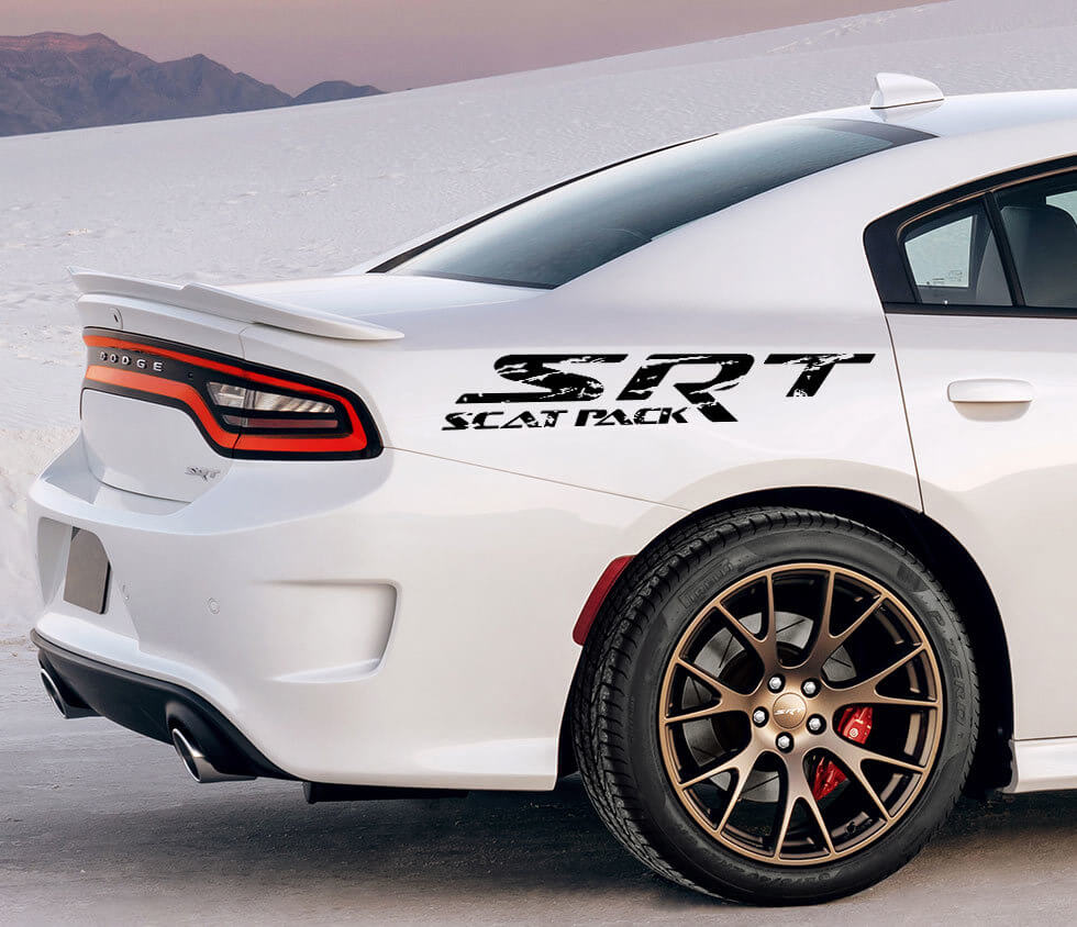 Adesivi laterali in vinile stile usurato SRT Scat Pack per Dodge Charger Challenger