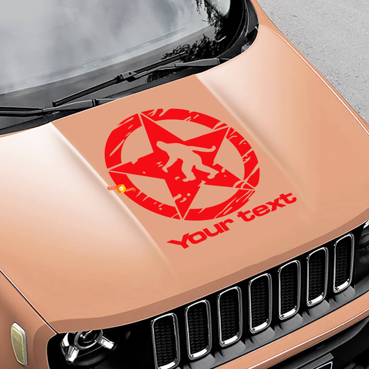 Adesivo in Vinile per Cofano Yeti Sasquatch Army Star Usurato Graffiato per Jeep Renegade