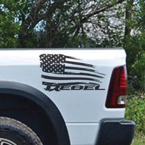 Adesivi laterali in vinile con bandiera USA consumata per Dodge Ram Rebel