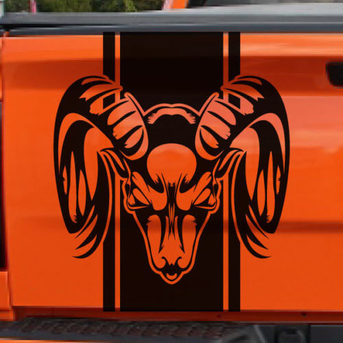 Set di 3 Adesivi Strisce Cassone Camion Testa di Montone per Dodge Ram