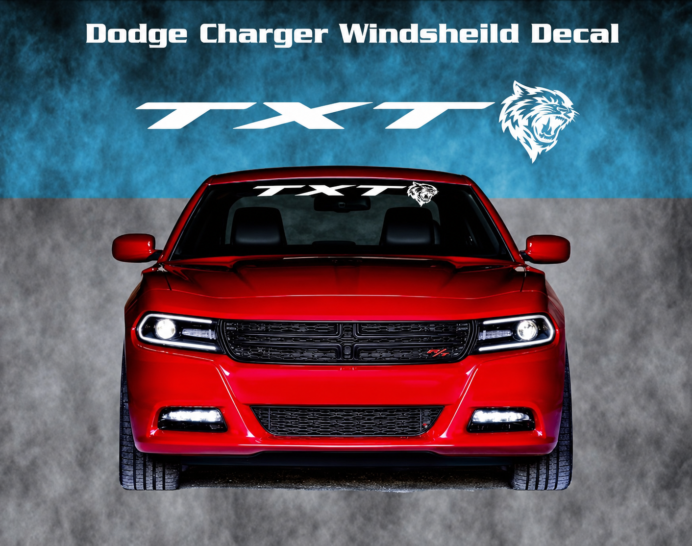 TXT Cat Head Banner Parabrezza Adesivo in vinile per Dodge Charger Hellcat