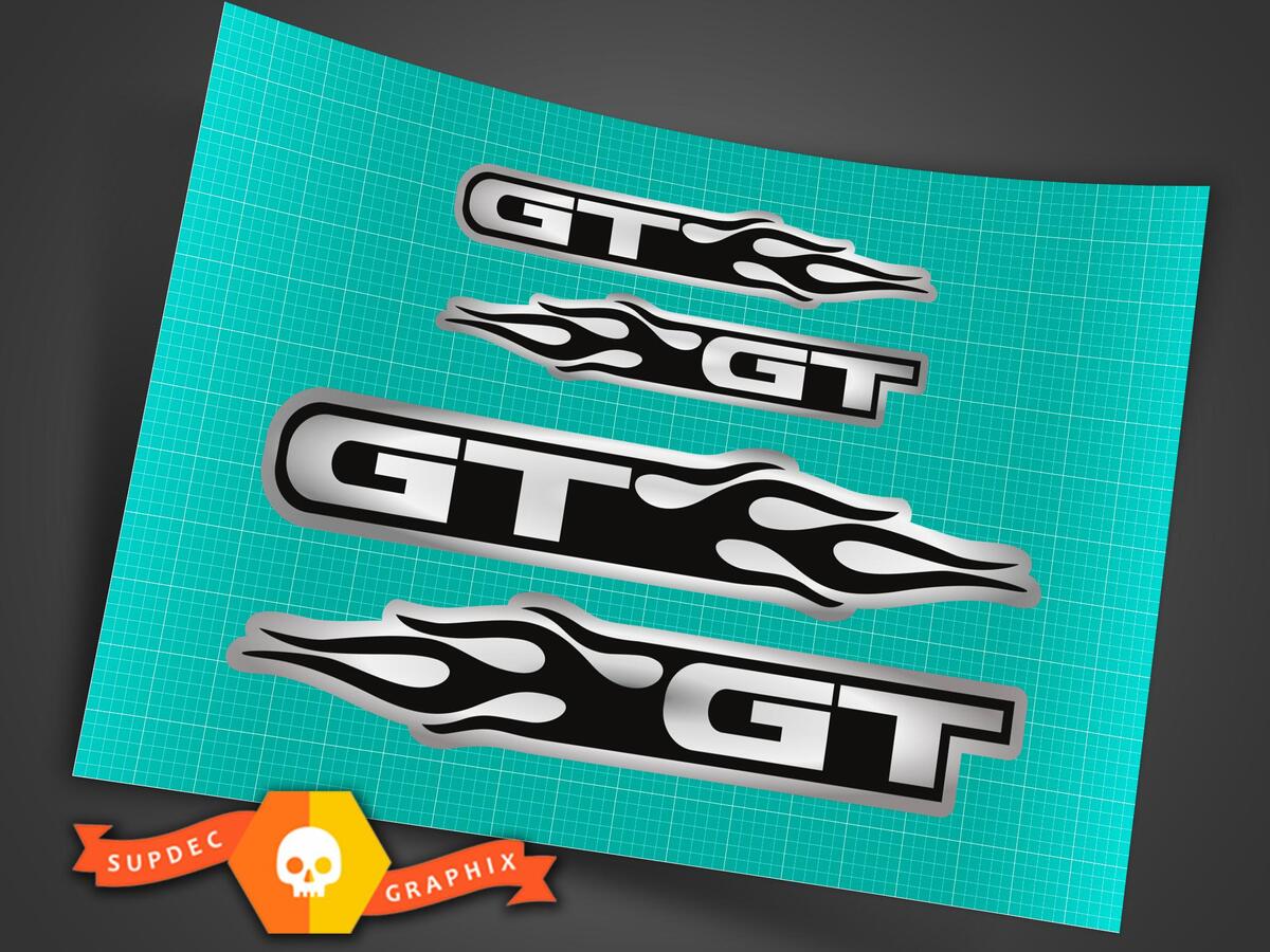 Kit decalcomanie adesivi cromati Ford Mustang GT Flames 2 pezzi di grandi dimensioni da 7,5 pollici
