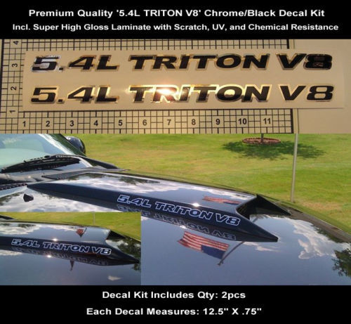Kit decalcomanie adesive nere cromate per Ford Triton F150 F250 da 5,4 litri, 2 pezzi, paletta per cofano da 12,5 pollici 0113
