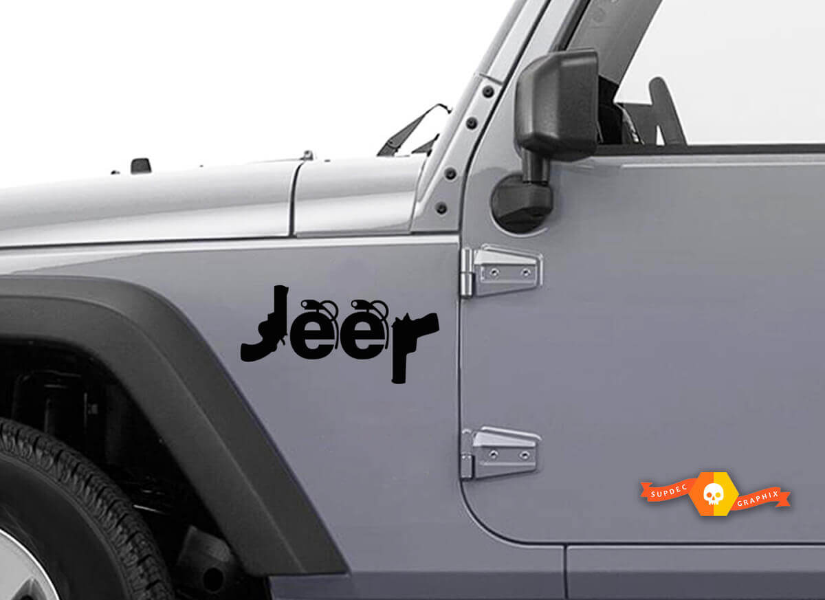 Set di Adesivi in Vinile Stile Guns & Grenades con Logo Jeep per Auto Jeep