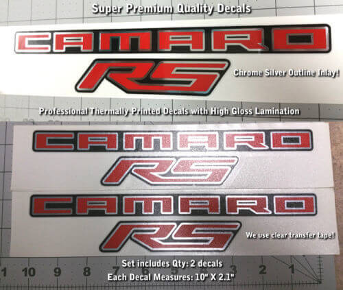 Camaro RS SS Kit decalcomanie adesivi parafango bagagliaio inserti cromati qualità Premium 0027 2024
