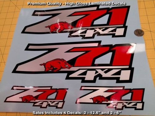 Z71 Decalcomanie Set di 4 Arkansas Razorbacks Premium Quality Alta finitura lucida, Nizza