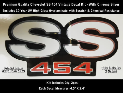 SS 454 Kit decalcomania 2pcs Camaro Chevrolet Deriali cromati 4.5 