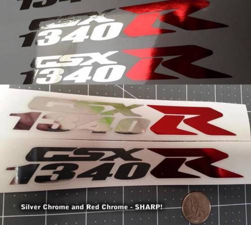 1340 r Hayabusa GSXR Chrome & Red Chrome Decalcal Kit 2PCS Premium 0175