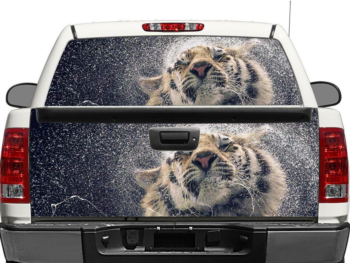 Adesivo in Vinile Tiger e Splash Water per Finestrino Posteriore o Portellone per Camion