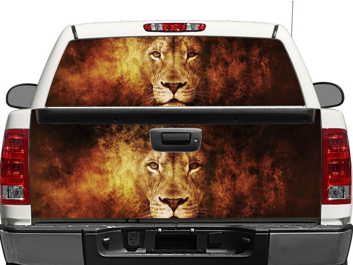 Adesivo in Vinile per Finestrino Posteriore o Portellone con Leone e Fuoco per Pick-up e SUV