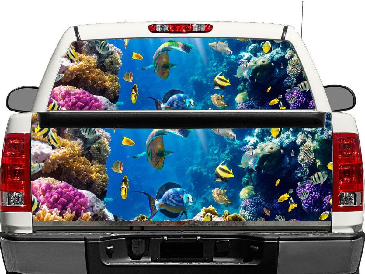 Adesivo in vinile per finestrino posteriore o portellone con pesci tropicali per Pick-up, SUV