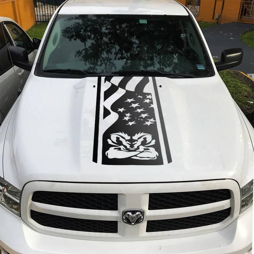 Adesivo in Vinile a Striscia Stile Cofano Hemi con Bandiera USA per Dodge Ram 1500-3500