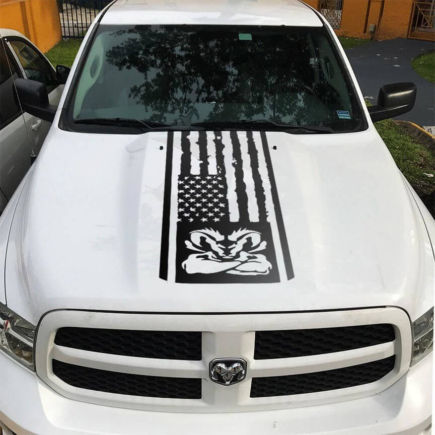 Adesivo in vinile con bandiera USA per cofano Dodge Ram 1500-3500 Rebel