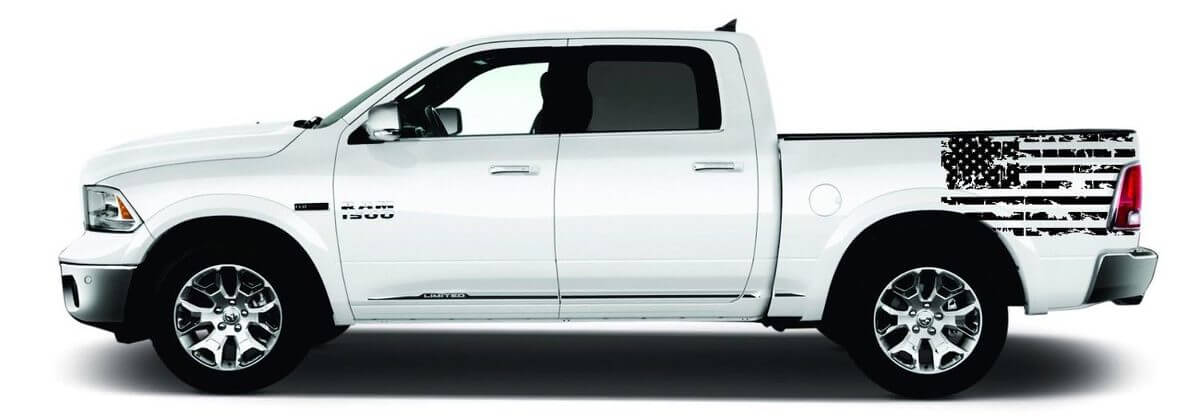 Set di Adesivi in Vinile con Bandiera Americana Invecchiata per Lato Letto Dodge Ram 1500-3500