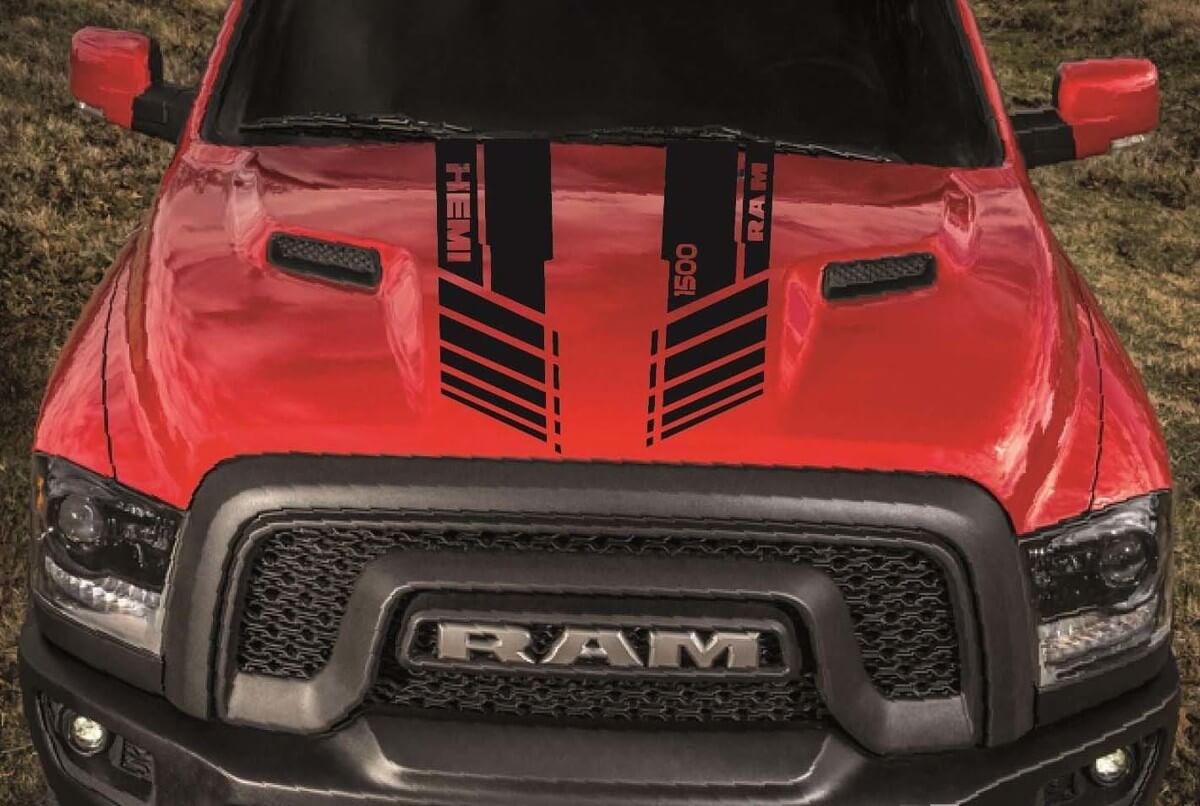 DODGE RAM 1500 HOOD adesivi decalcomania in vinile a doppia striscia personalizzata hemi