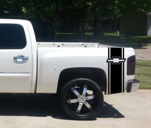 Set di adesivi personalizzati per camion Chevrolet Bow Tie Bed Stripe di (2) per Chevy Pickup 2024
