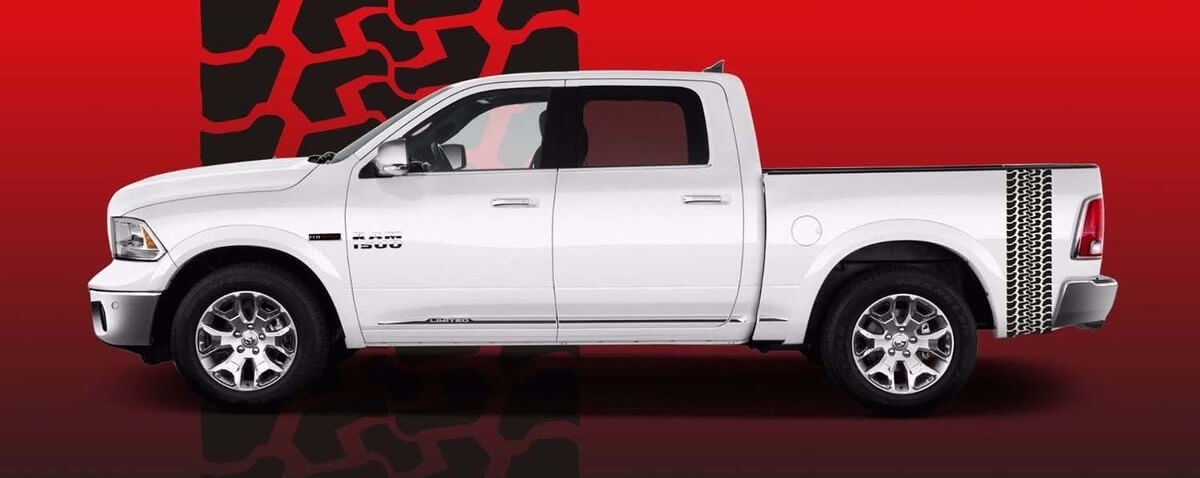 Set di Adesivi in Vinile con Battistrada Pneumatico per Fiancata Cassone Dodge Ram 2009-2018