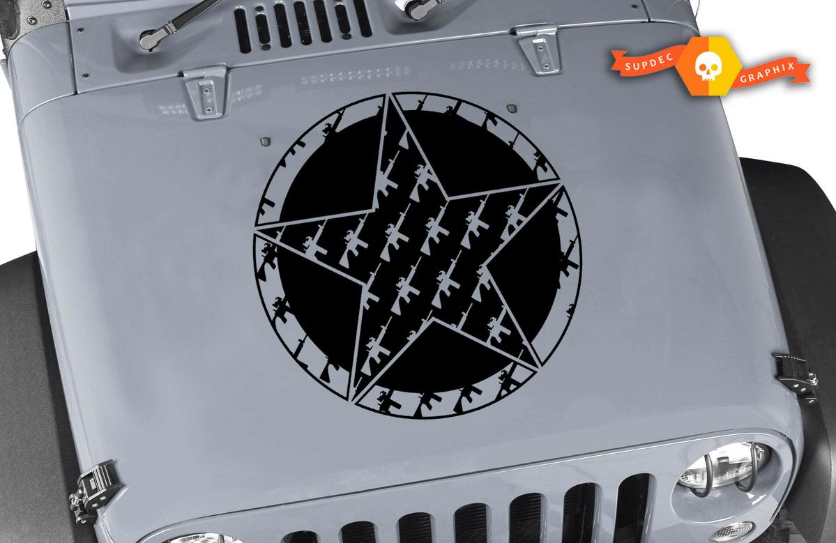 Adesivo in vinile con cappuccio a stella per fucile Oscar Mike M4 M16A2 5.56 per Jeep Wrangler