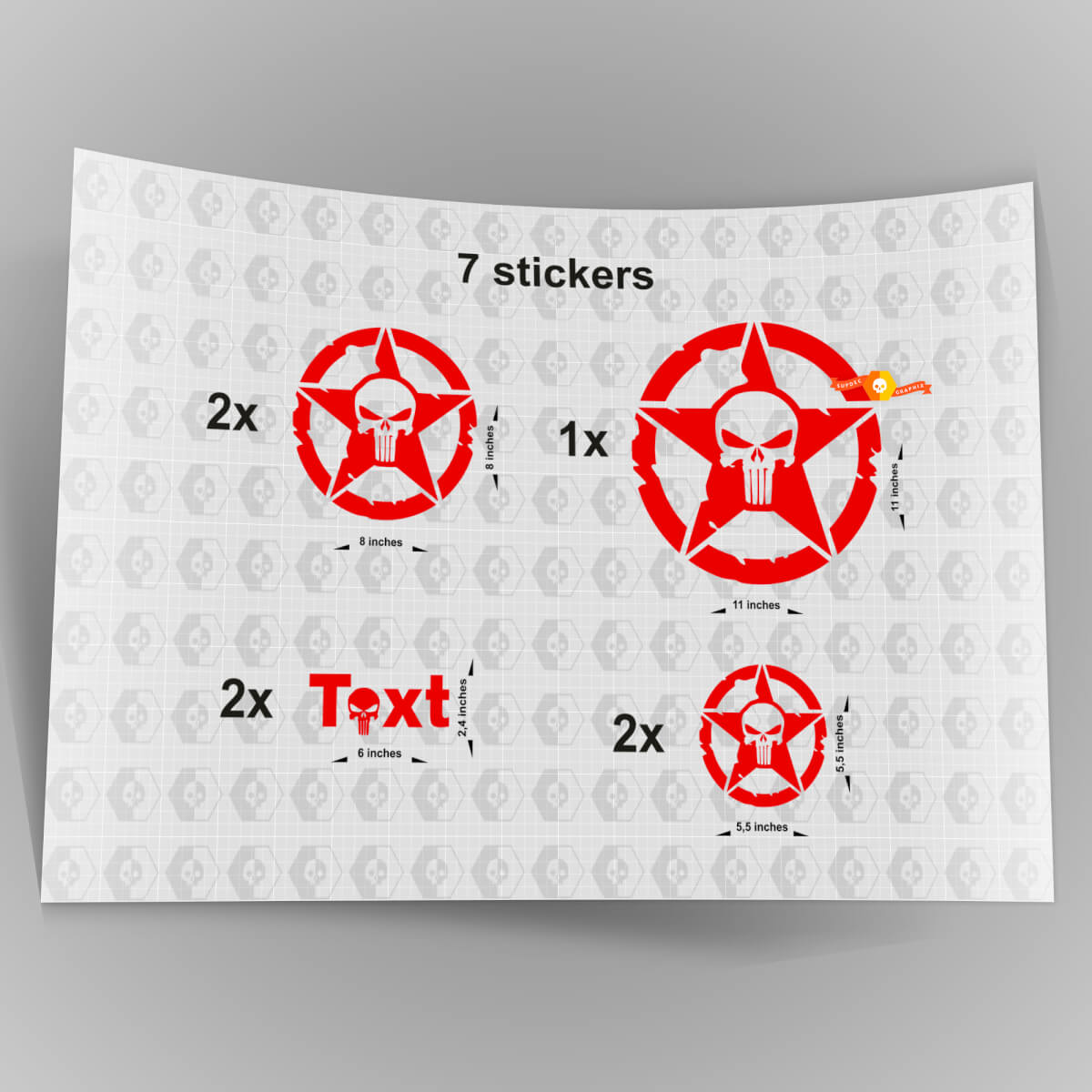 7x Jeep Punisher STAR Decal adesivi cofano porta parafango TJ JK CJ YJ JL rubicon