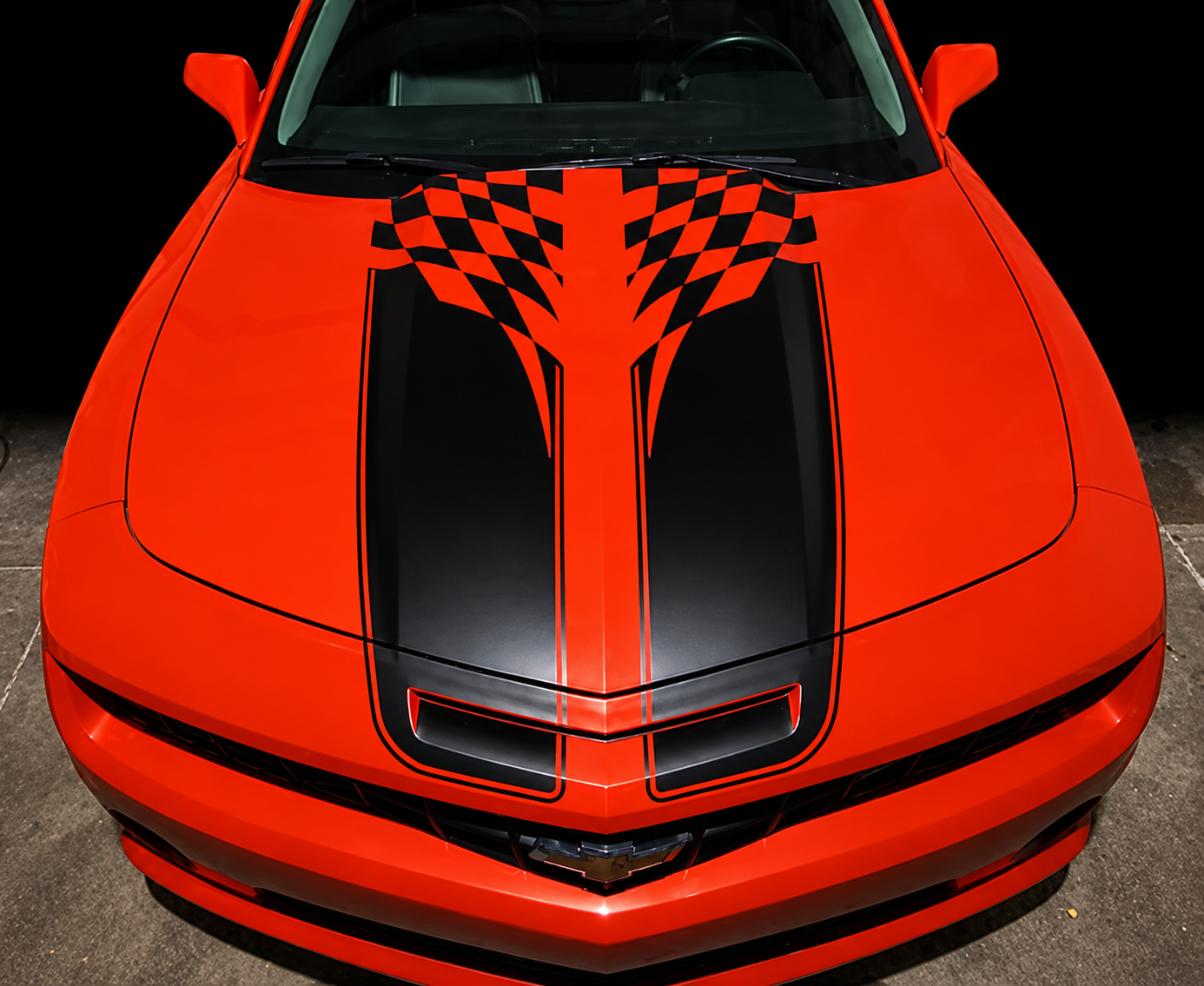 Adesivo in vinile a strisce gemelle a scacchi per cofano per Chevrolet Camaro SS, RS 2010-2013
