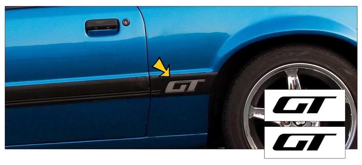 Set Adesivi in Vinile Logo GT per Parafango Anteriore per Musclecar Musclecarmodel GT 1985-1986