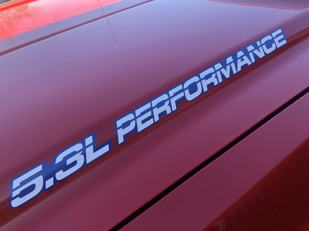 5.3L PERFORMANCE + Contorno cofano, decalcomanie adesive carrozzeria per Chevy, GMC, Silverado, Sierra
