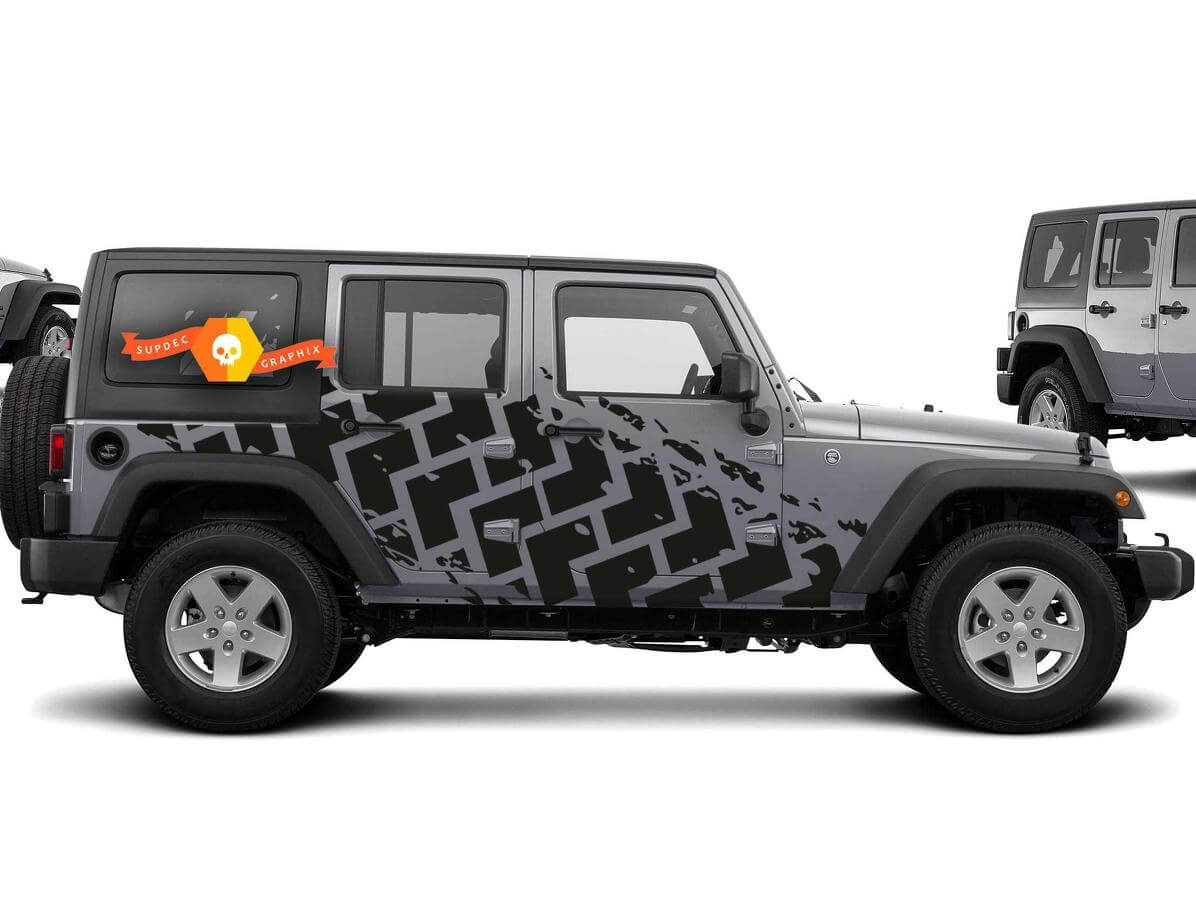 Kit Adesivi Laterali con Tracce di Pneumatici per Jeep Wrangler 2007-2016