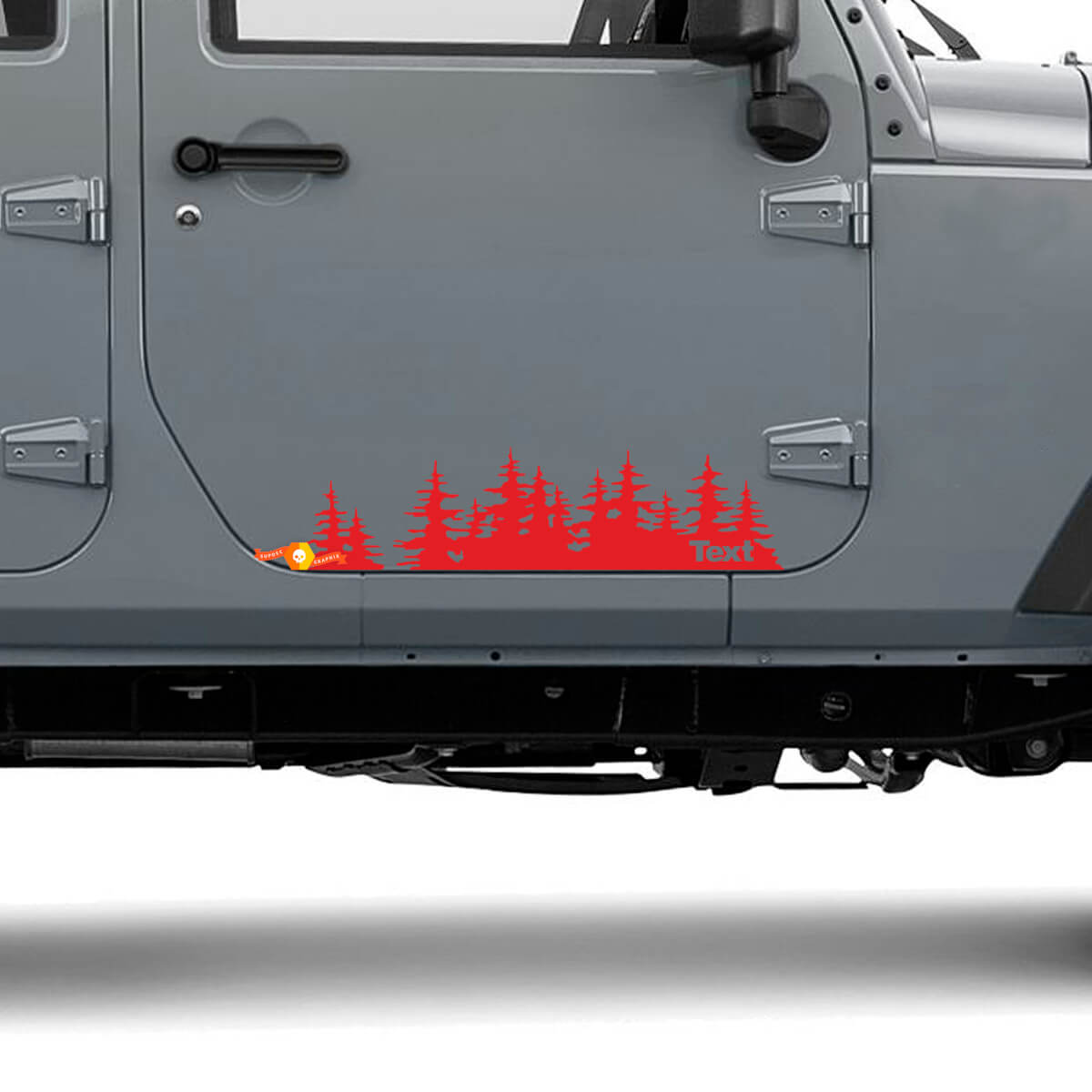 Jeep Tree forest fustellato Adesivo per porta in vinile PNW alberi di pino Woods Silhouette grafica carrozzeria del camion