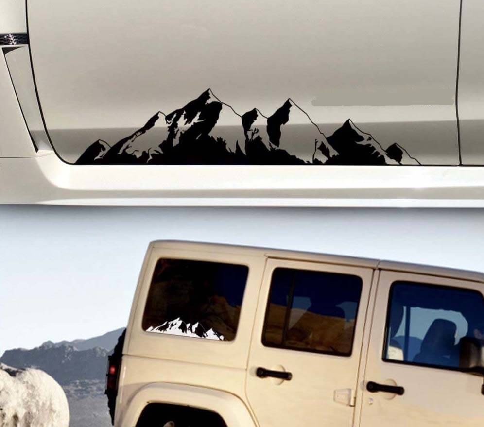 Set di Adesivi in Vinile con Silhouette della Catena Montuosa per Auto Camion SUV Camper
