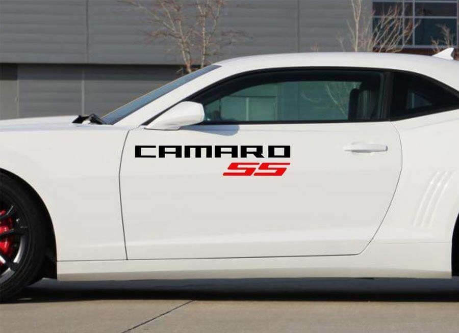 2X Chevrolet Camaro SS Vinile Porte loghi Adesivo Decalcomanie Grafica 2011-2018
