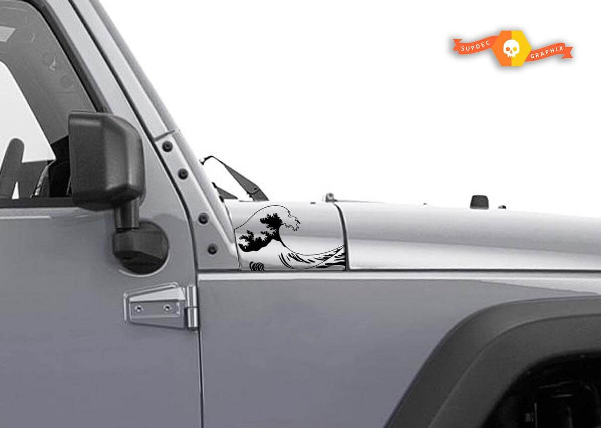 Set di adesivi in vinile a onde oceaniche per cofano laterale per Jeep Wrangler JK