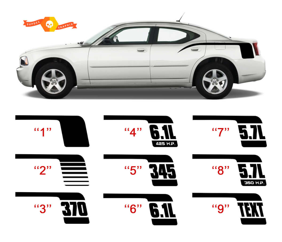 Kit Adesivo in Vinile Stile Bastone da Hockey per Passaruota Dodge Charger 2006-10
