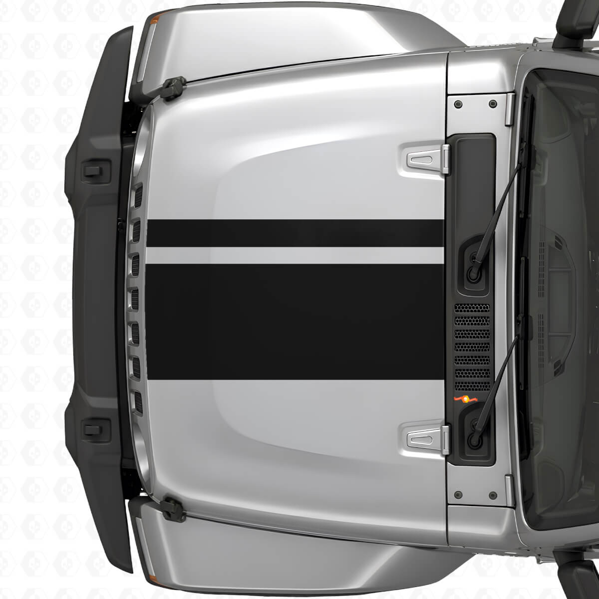 Adesivo in Vinile con Strisce sul Cofano a Doppia Larghezza Differente per Jeep Wrangler 2007+